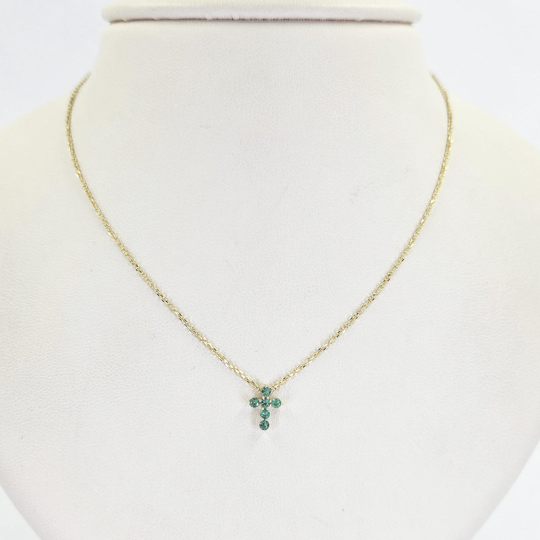 14K Yellow Gold Emerald Cross Necklace