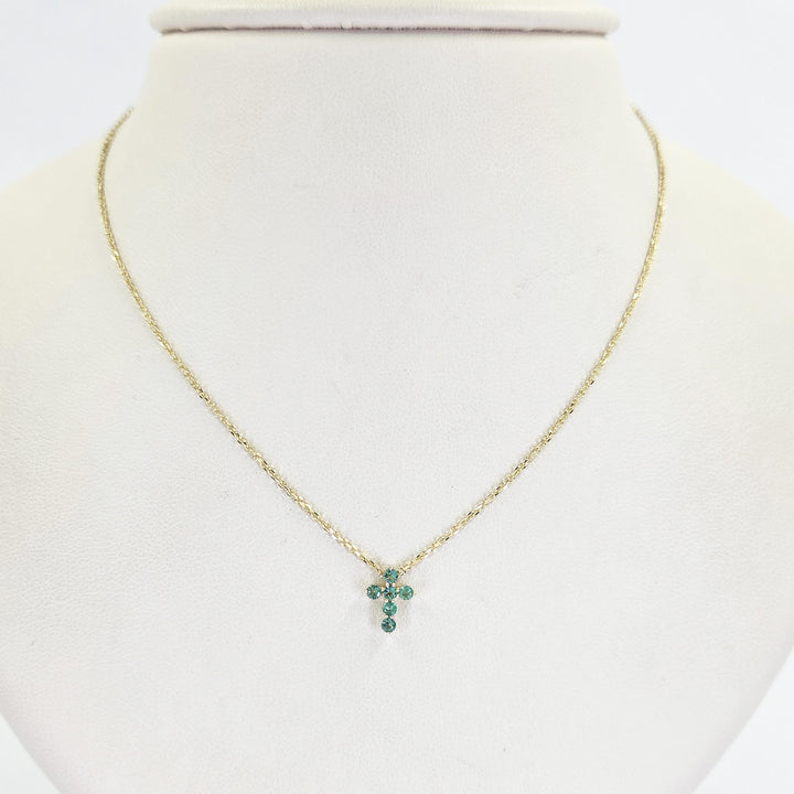 14K Yellow Gold Emerald Cross Necklace