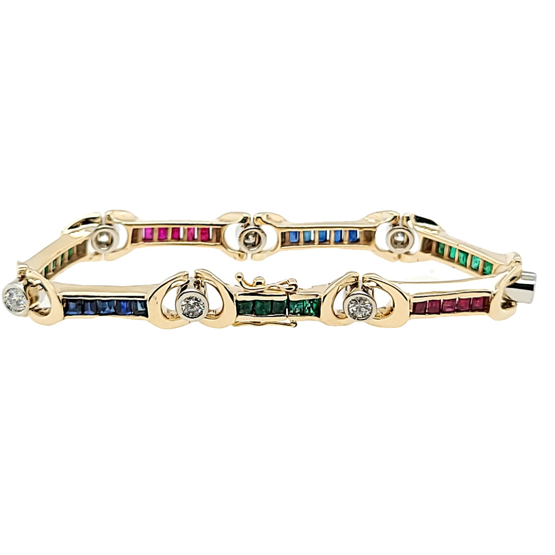 Ruby, Sapphire, Emerald and Diamond Station Bracelet