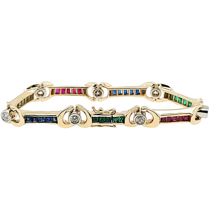 Ruby, Sapphire, Emerald and Diamond Station Bracelet