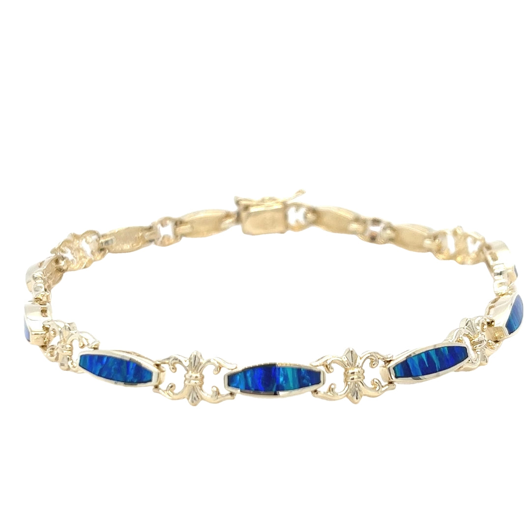 14K Yellow Gold Blue & Green Opal Inlay Bracelet