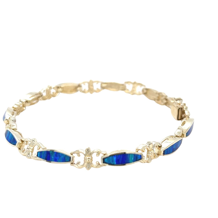 14K Yellow Gold Blue & Green Opal Inlay Bracelet