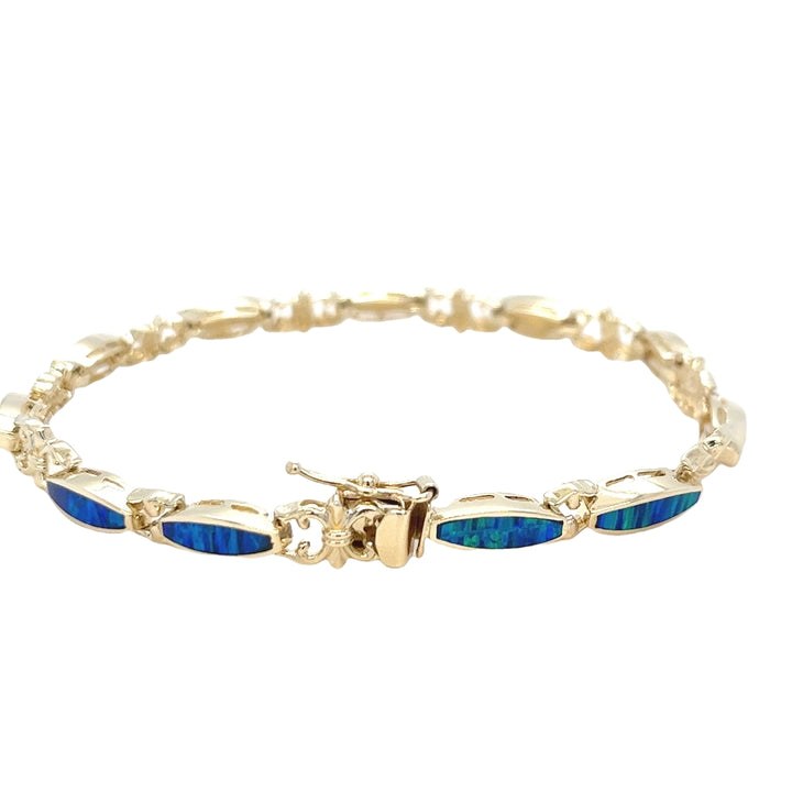 14K Yellow Gold Blue & Green Opal Inlay Bracelet