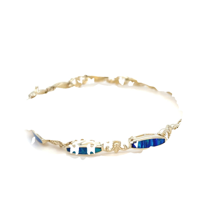 14K Yellow Gold Blue & Green Opal Inlay Bracelet