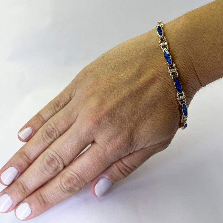 14K Yellow Gold Blue & Green Opal Inlay Bracelet