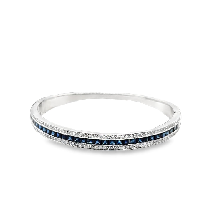 18K White Gold Sapphire Diamond Bangle