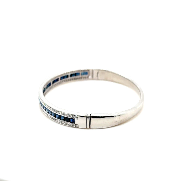 18K White Gold Sapphire Diamond Bangle