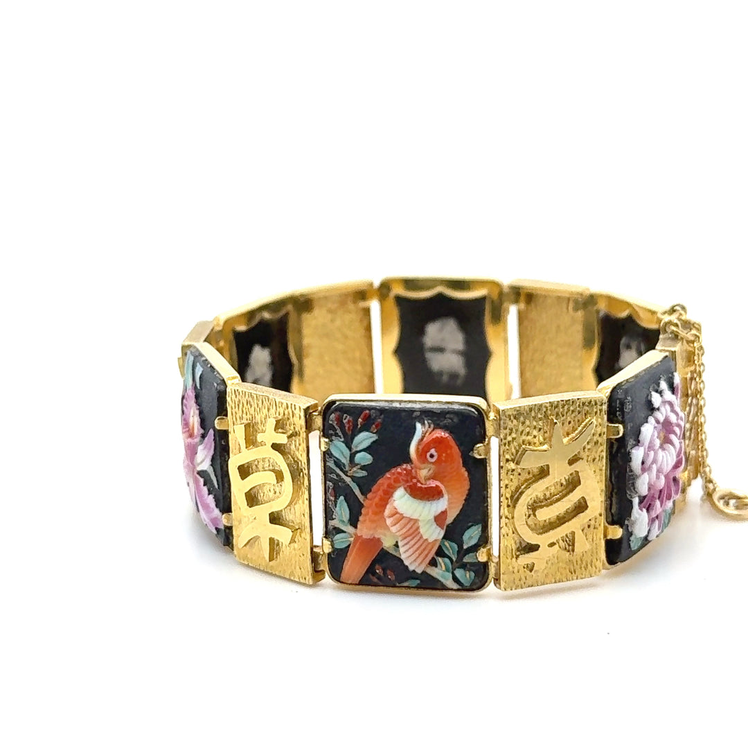18K Yellow Gold Japanese Kanji Enamel Bracelet
