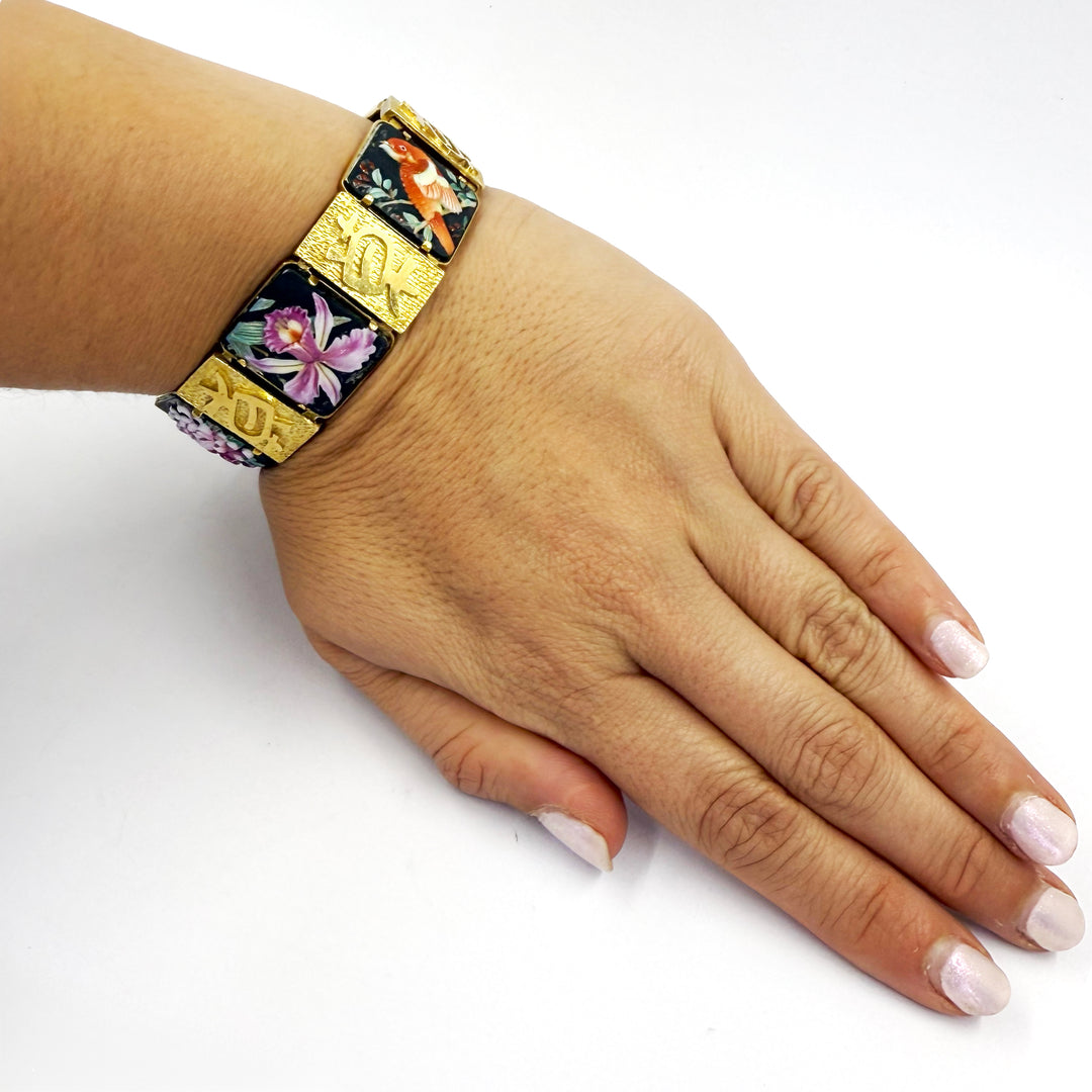 18K Yellow Gold Japanese Kanji Enamel Bracelet