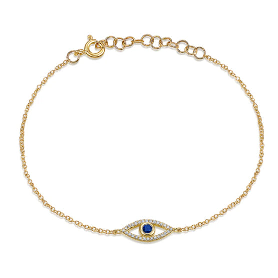 14K Yellow Gold Evil Eye Sapphire & Diamond Bracelet