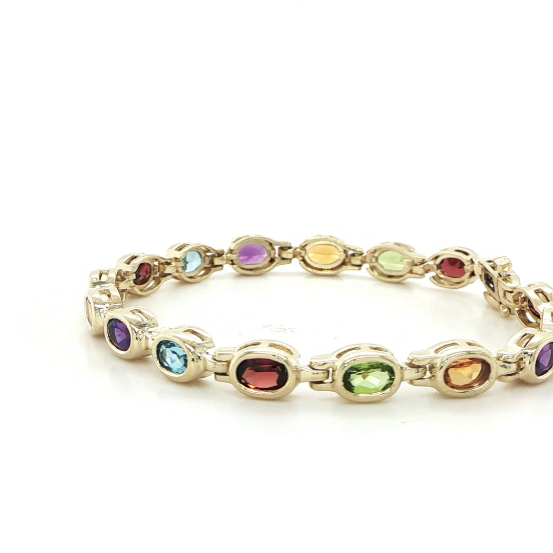 14K Yellow Gold Rainbow Gemstone Bracelet