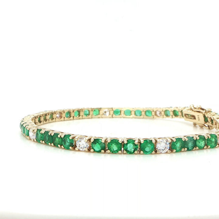 14K Yellow Gold Emerald & Diamond Bracelet