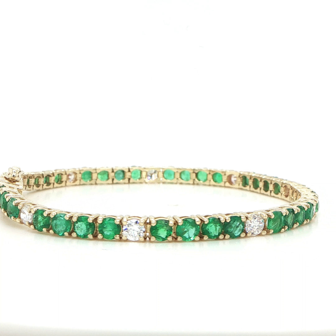 14K Yellow Gold Emerald & Diamond Bracelet