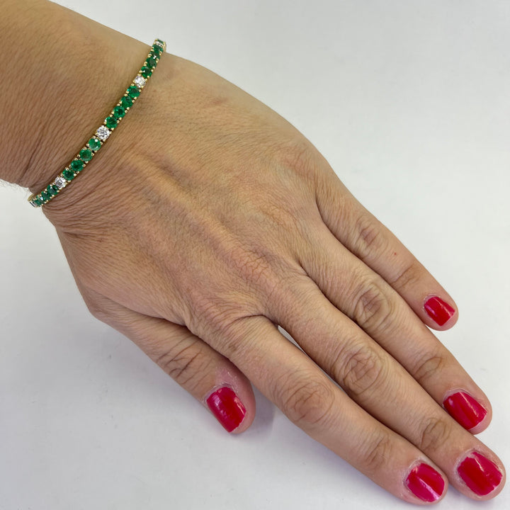 14K Yellow Gold Emerald & Diamond Bracelet