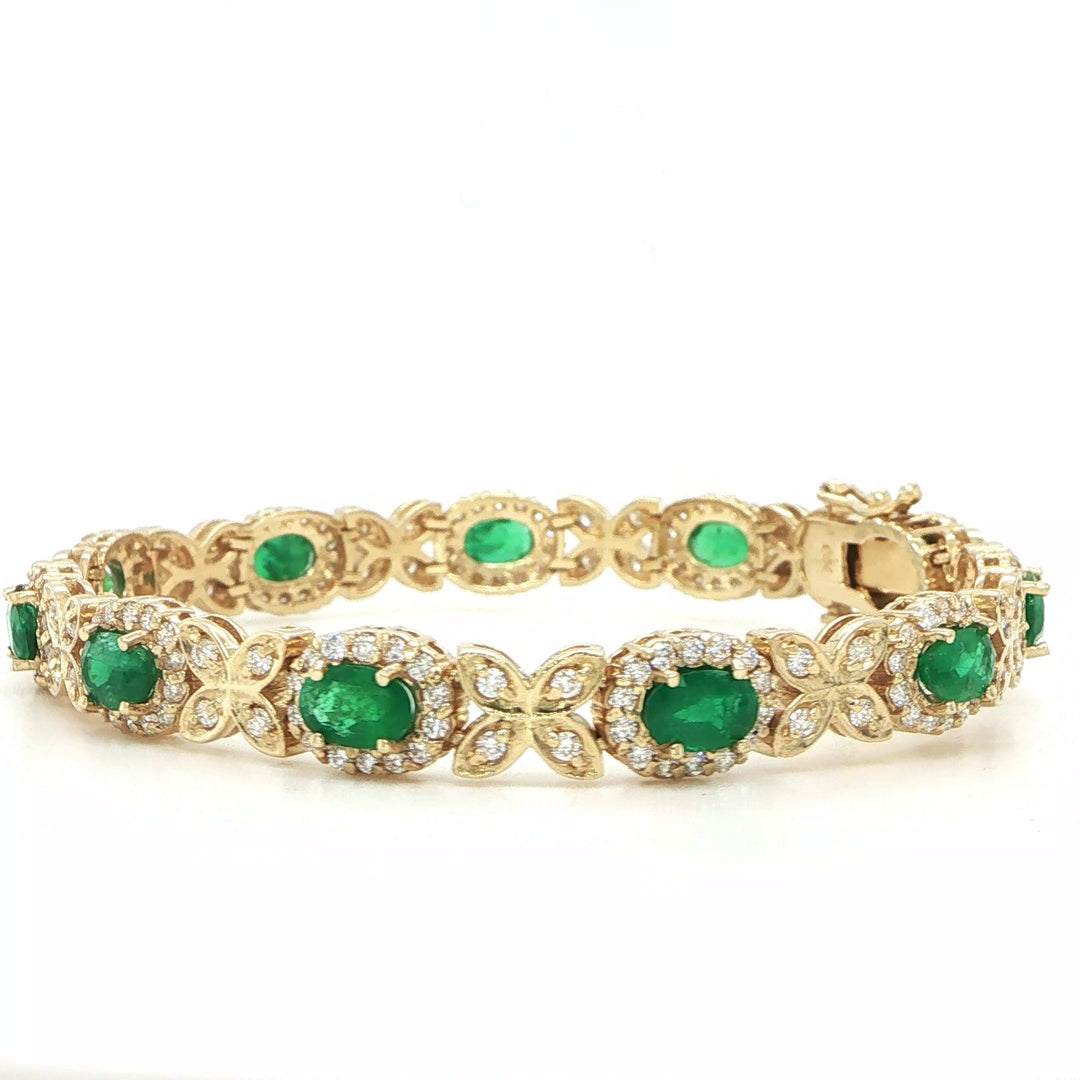 18K Yellow Gold Emerald & Diamond Bracelet