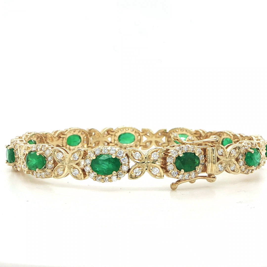 18K Yellow Gold Emerald & Diamond Bracelet