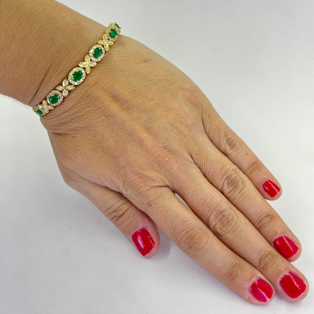 18K Yellow Gold Emerald & Diamond Bracelet