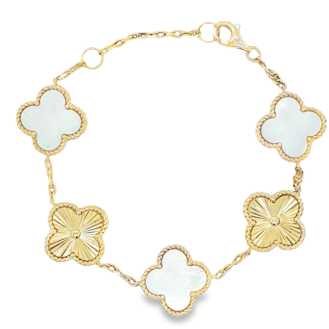 14K Yellow Gold Floral Mother-of-Pearl Bracelet