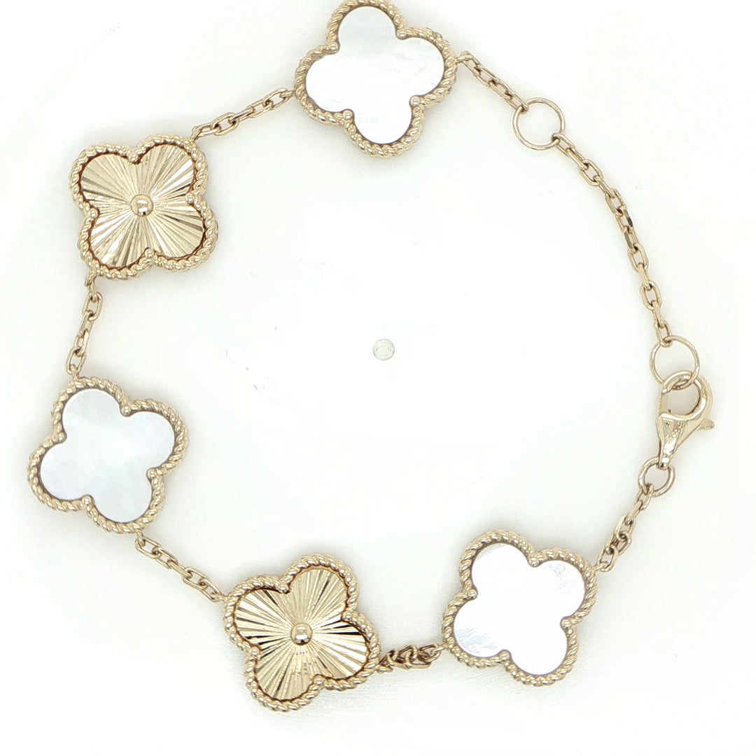 14K Yellow Gold Floral Mother-of-Pearl Bracelet