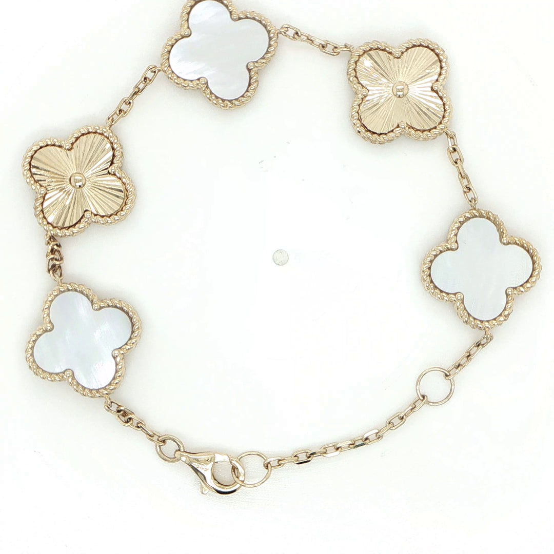 14K Yellow Gold Floral Mother-of-Pearl Bracelet