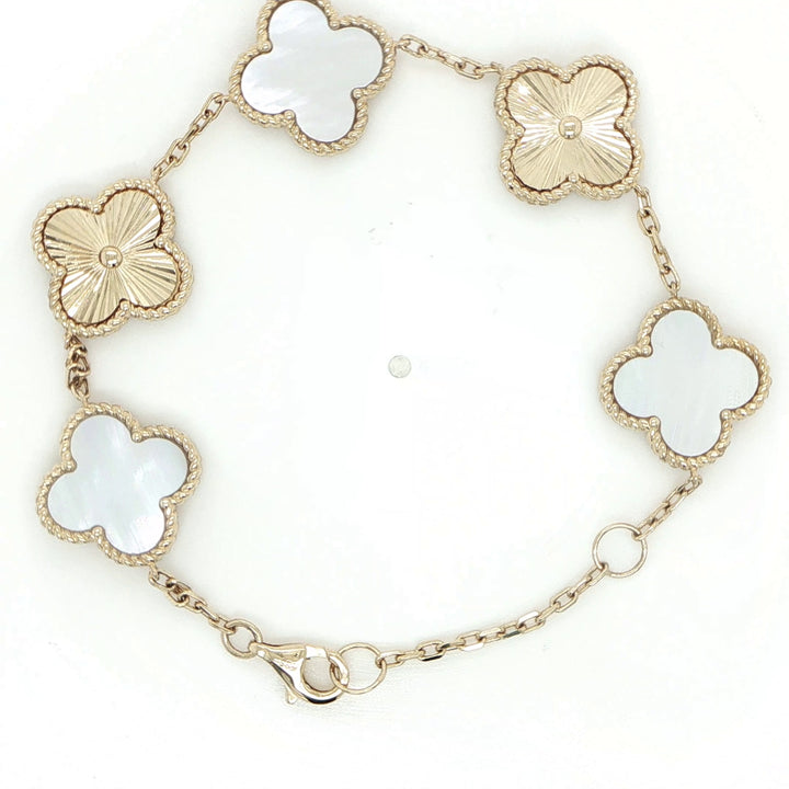 14K Yellow Gold Floral Mother-of-Pearl Bracelet