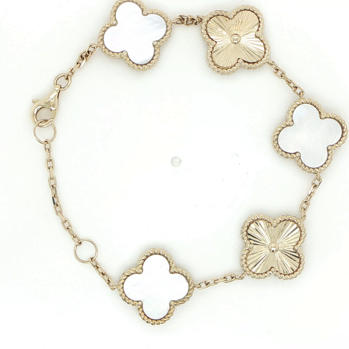 14K Yellow Gold Floral Mother-of-Pearl Bracelet
