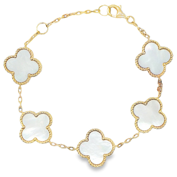 14K Yellow Gold Floral Mother-of-Pearl Bracelet
