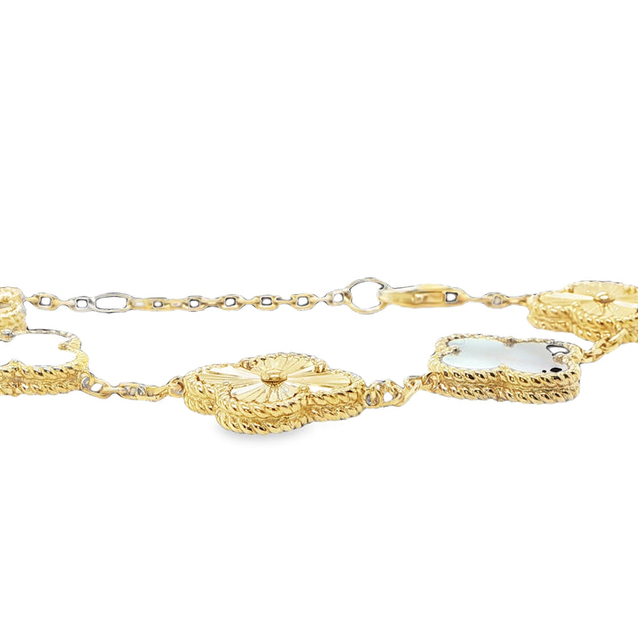 14K Yellow Gold Floral Mother-of-Pearl Bracelet