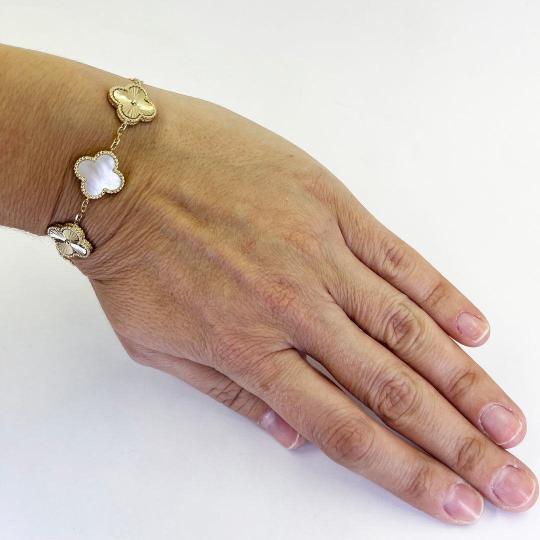 14K Yellow Gold Floral Mother-of-Pearl Bracelet
