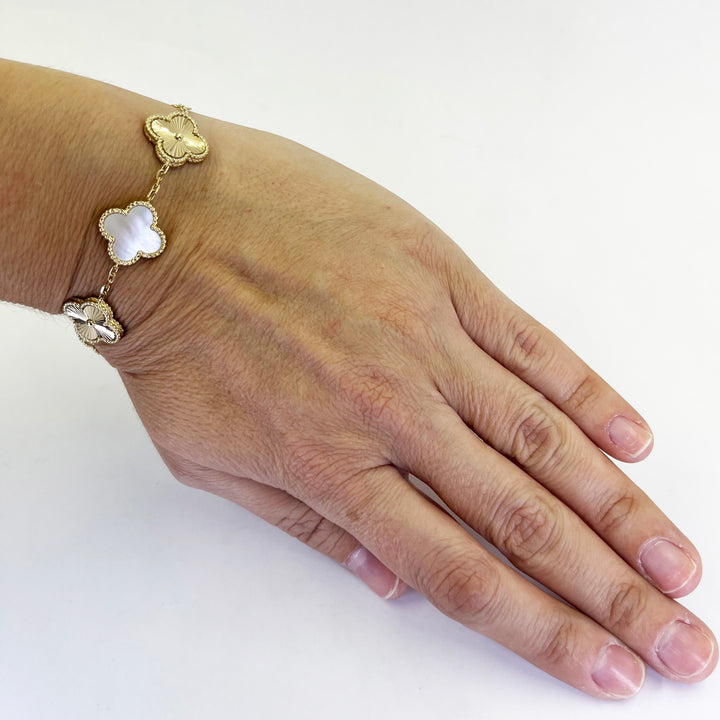 14K Yellow Gold Floral Mother-of-Pearl Bracelet