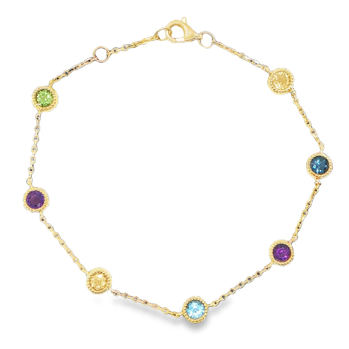 14K Yellow Gold Multicolor Gemstone Bezel Bracelet