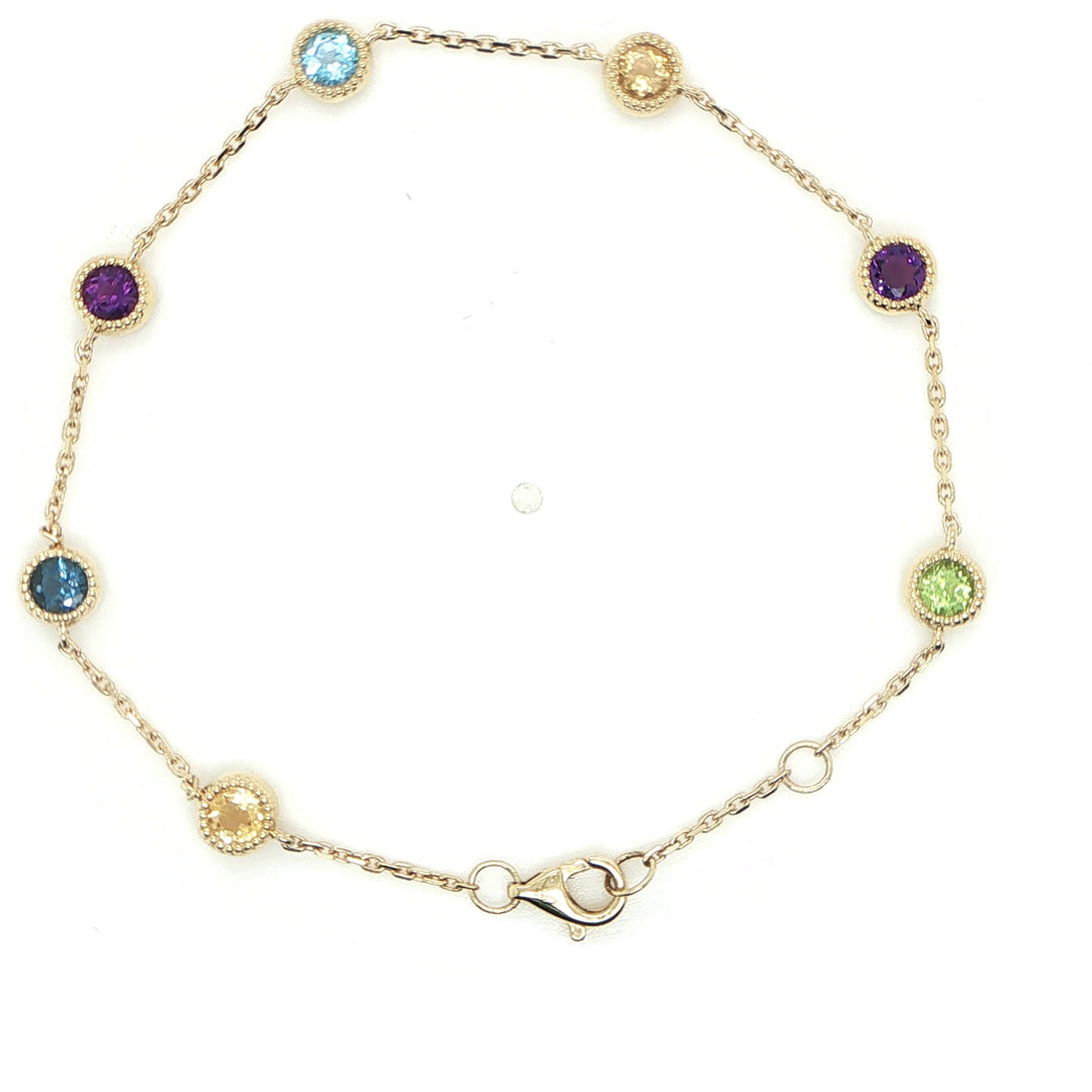 14K Yellow Gold Multicolor Gemstone Bezel Bracelet