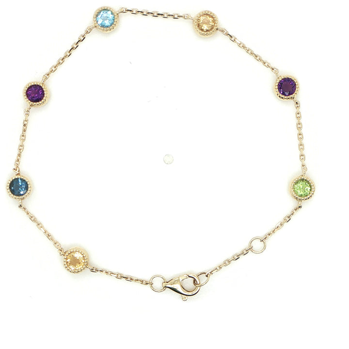 14K Yellow Gold Multicolor Gemstone Bezel Bracelet