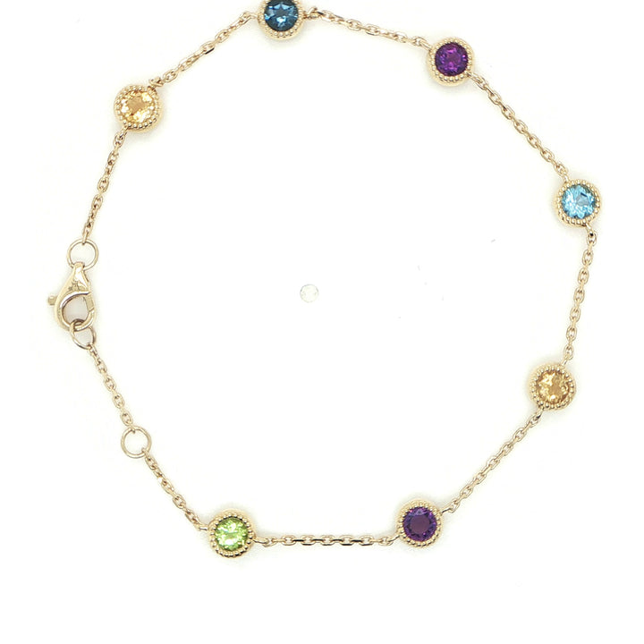 14K Yellow Gold Multicolor Gemstone Bezel Bracelet