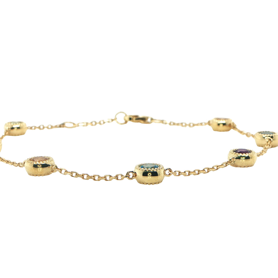 14K Yellow Gold Multicolor Gemstone Bezel Bracelet