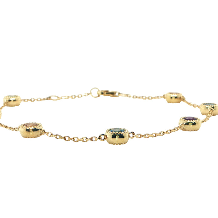 14K Yellow Gold Multicolor Gemstone Bezel Bracelet