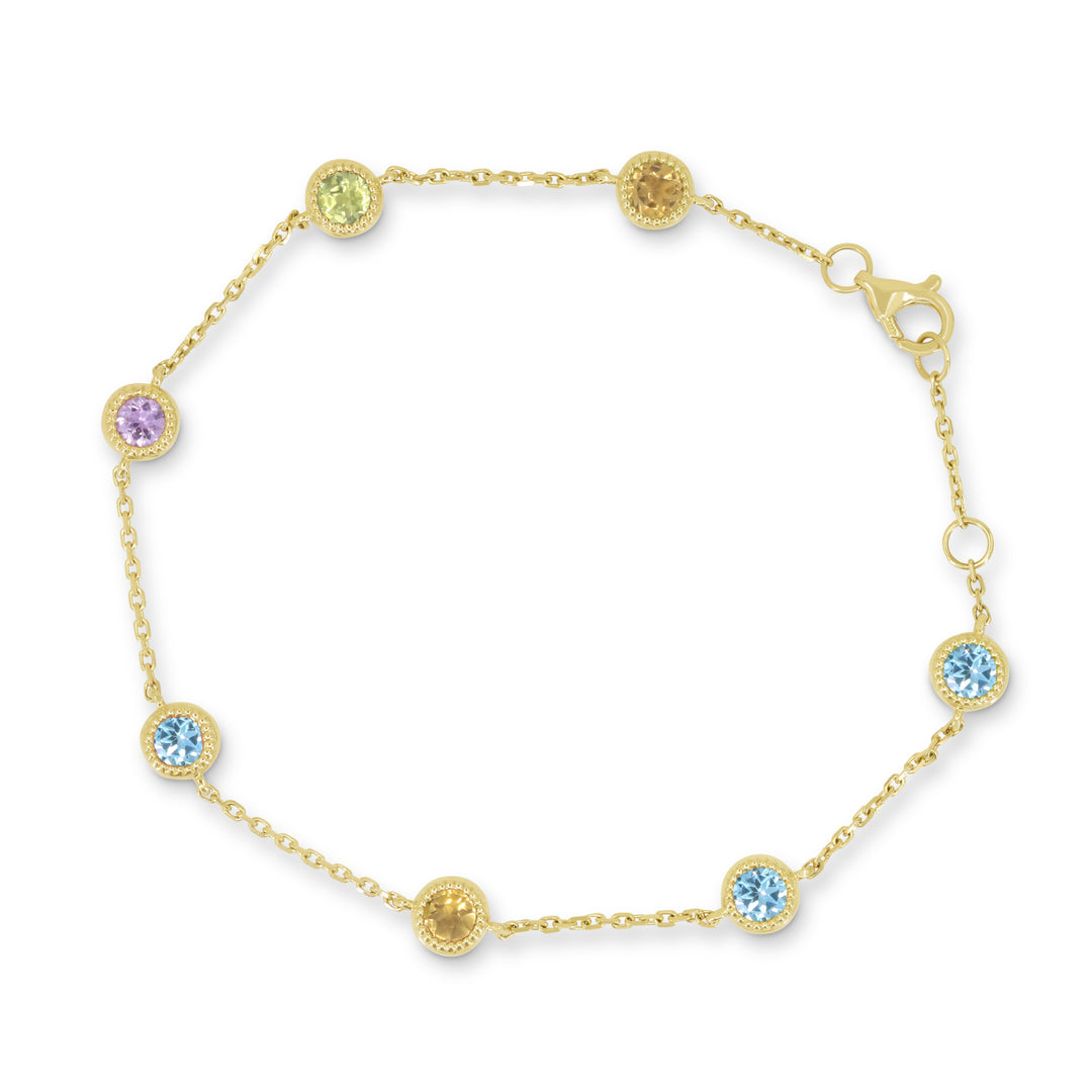 14K Yellow Gold Multicolor Gemstone Bezel Bracelet