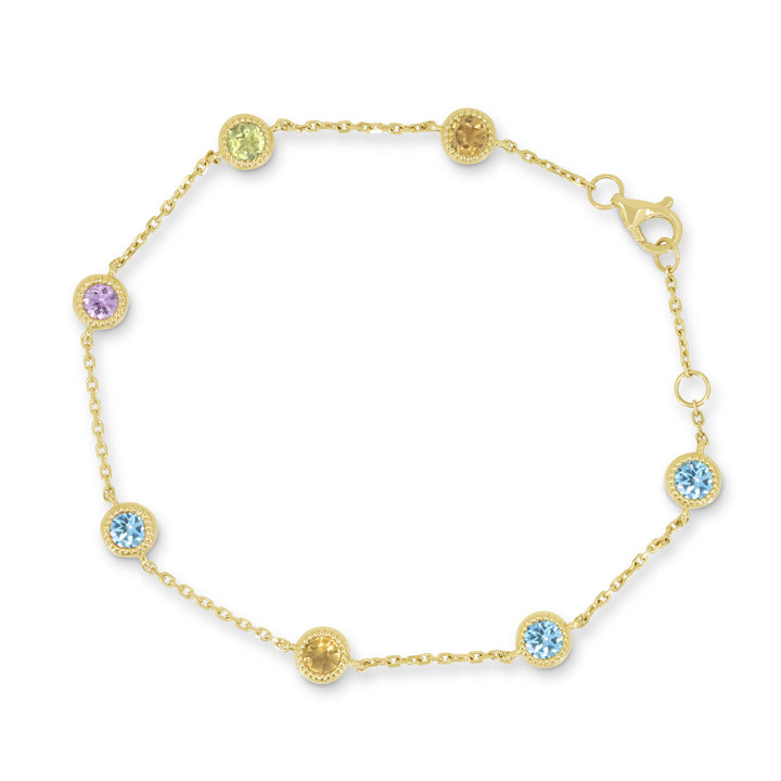 14K Yellow Gold Multicolor Gemstone Bezel Bracelet