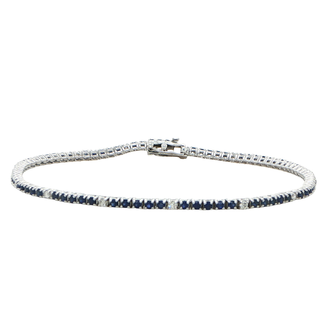 14 Karat White Gold Bracelet with Round Sapphires and Diamonds
