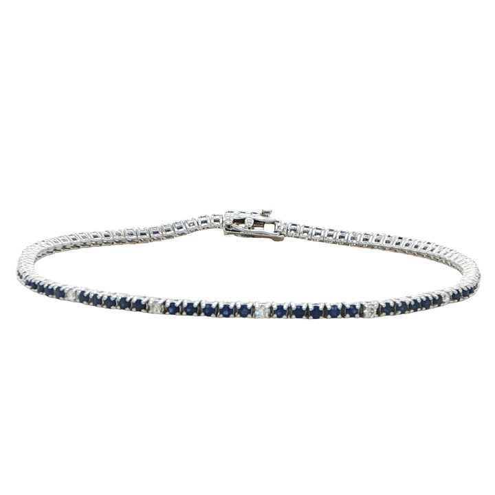 14 Karat White Gold Bracelet with Round Sapphires and Diamonds