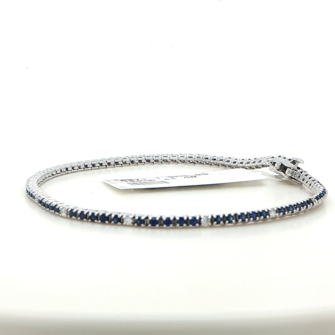 14 Karat White Gold Bracelet with Round Sapphires and Diamonds