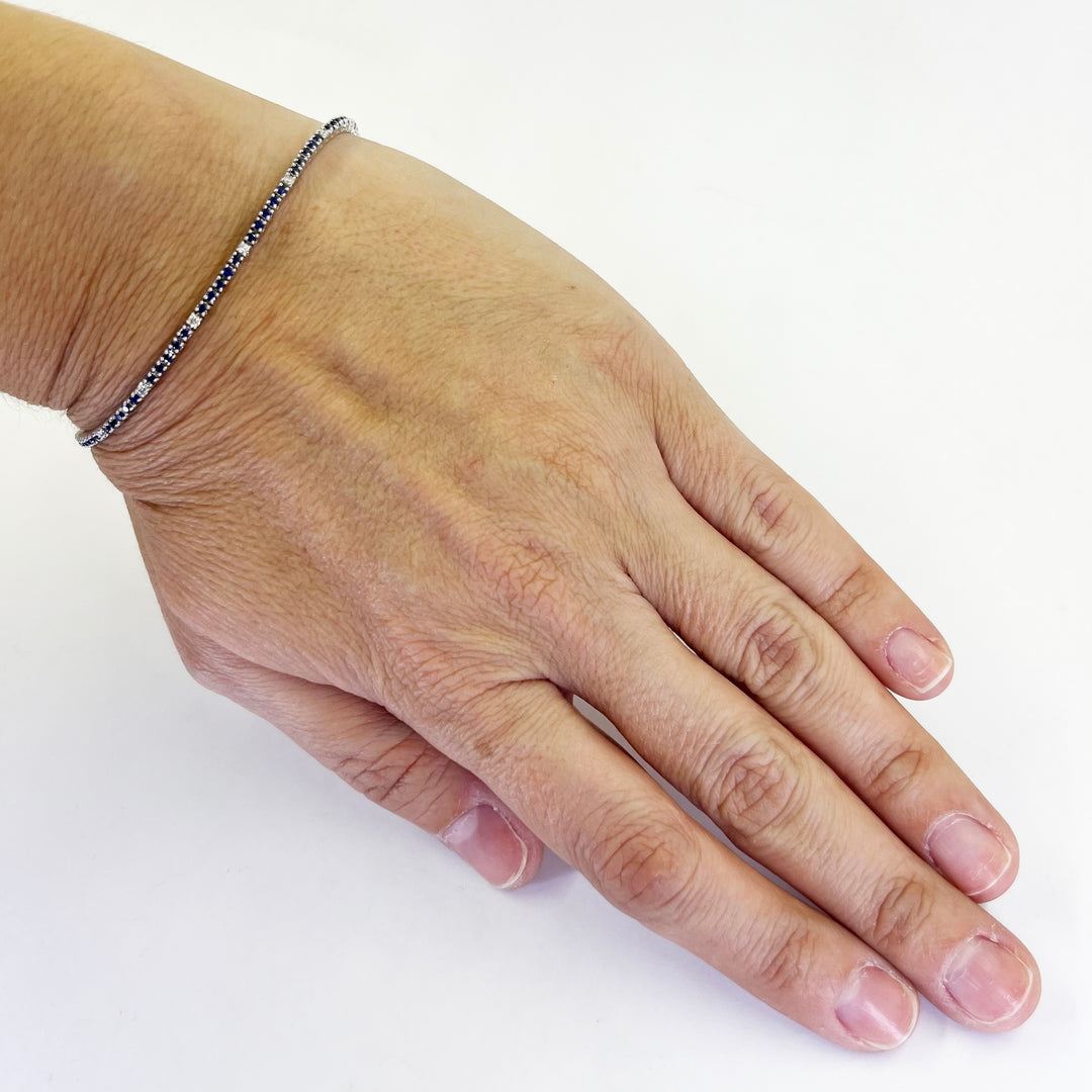 14 Karat White Gold Bracelet with Round Sapphires and Diamonds