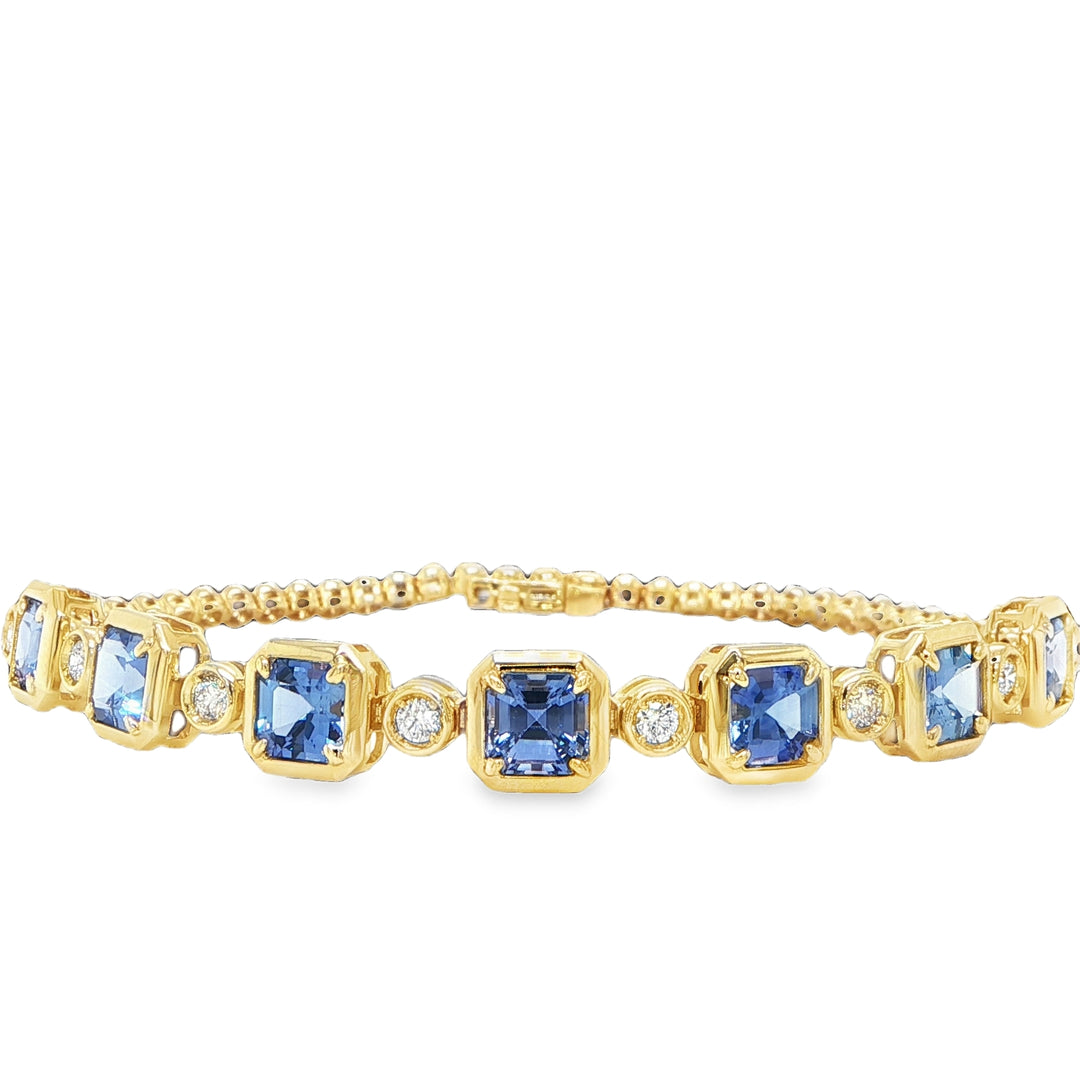 14K Yellow Gold Cornflower Sapphire & Diamond Bracelet