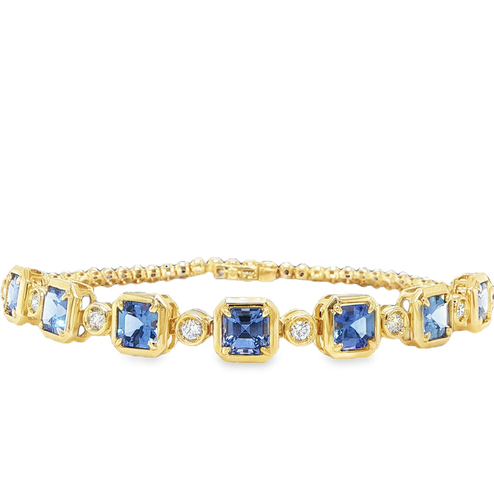 14K Yellow Gold Cornflower Sapphire & Diamond Bracelet