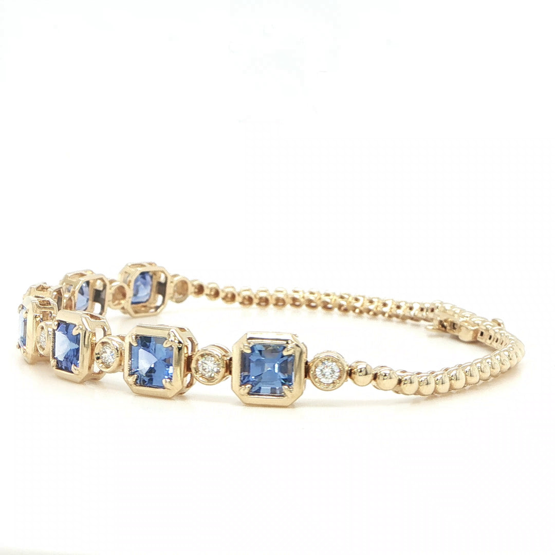 14K Yellow Gold Cornflower Sapphire & Diamond Bracelet