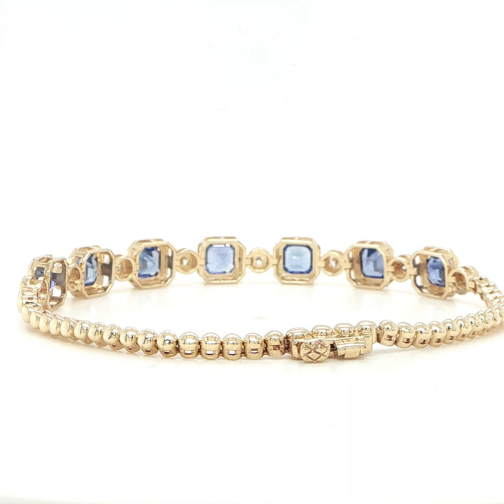 14K Yellow Gold Cornflower Sapphire & Diamond Bracelet