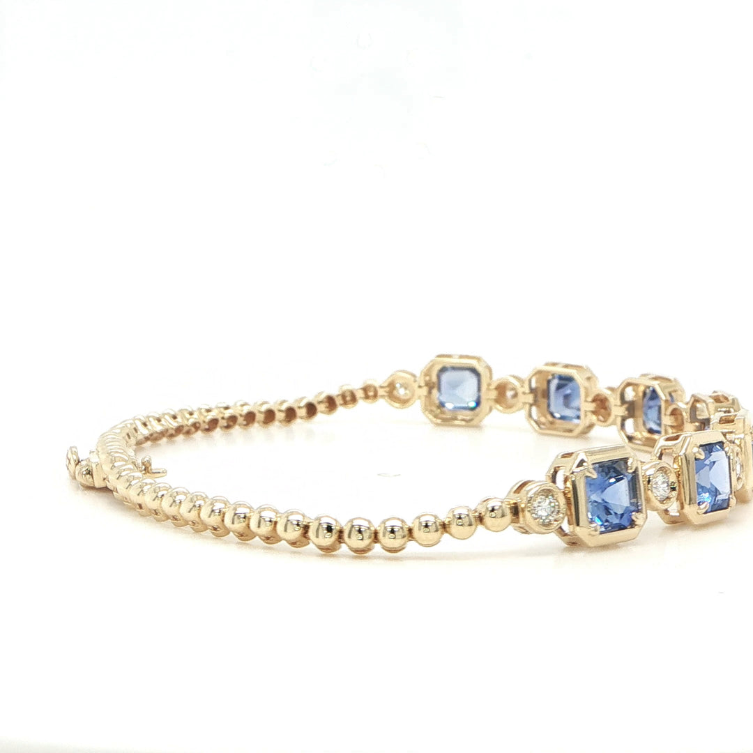 14K Yellow Gold Cornflower Sapphire & Diamond Bracelet