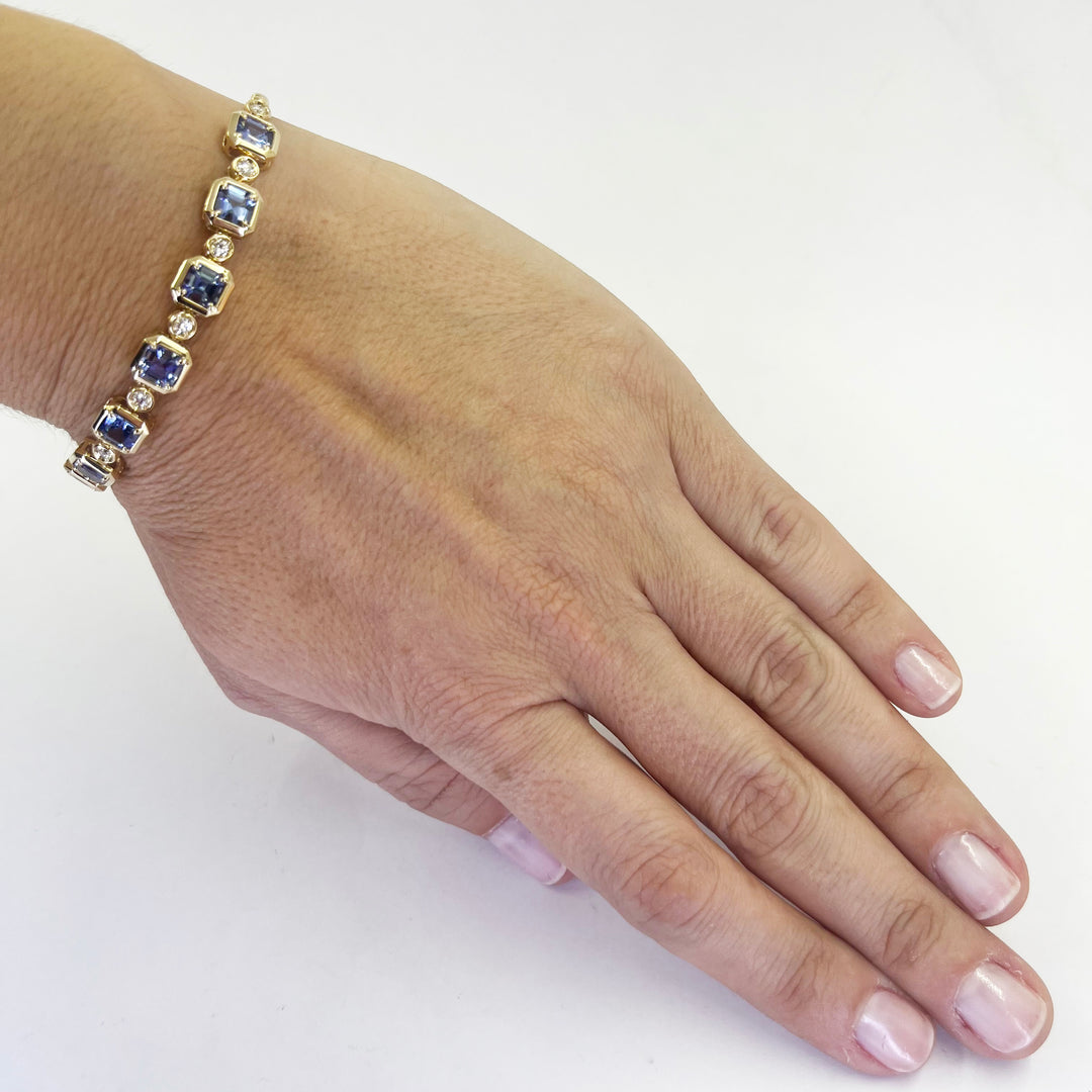 14K Yellow Gold Cornflower Sapphire & Diamond Bracelet