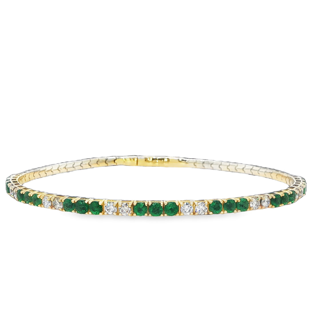 14K Yellow Gold Emerald & Diamond Oval Flex Bangle