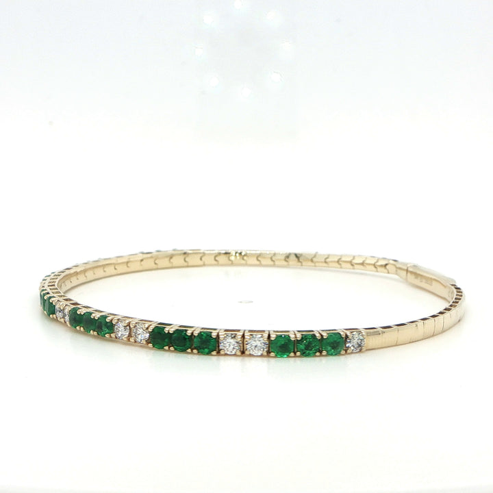 14K Yellow Gold Emerald & Diamond Oval Flex Bangle